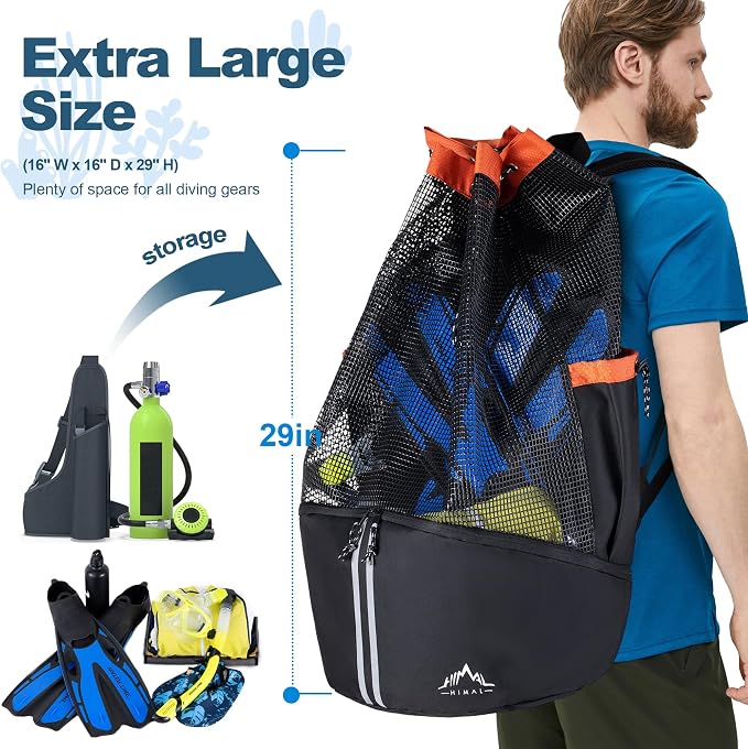 GoHimal XL Mesh Dive Bag for Scuba Diving & Snorkeling Gear | For Snorkel, Fits Long Fins, Mask Holder, Lightweight, Quick Dry - Image 2