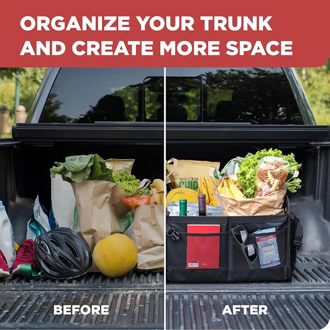 Car Trunk Organizer for SUV, Truck & Auto Cargo Storage, Black, XL | Fits Cars, SUVs & Trucks 6 Adjustable Compartments Non-Slip Base & Securing Straps Foldable 11 Pockets Car Accessories - Image 9