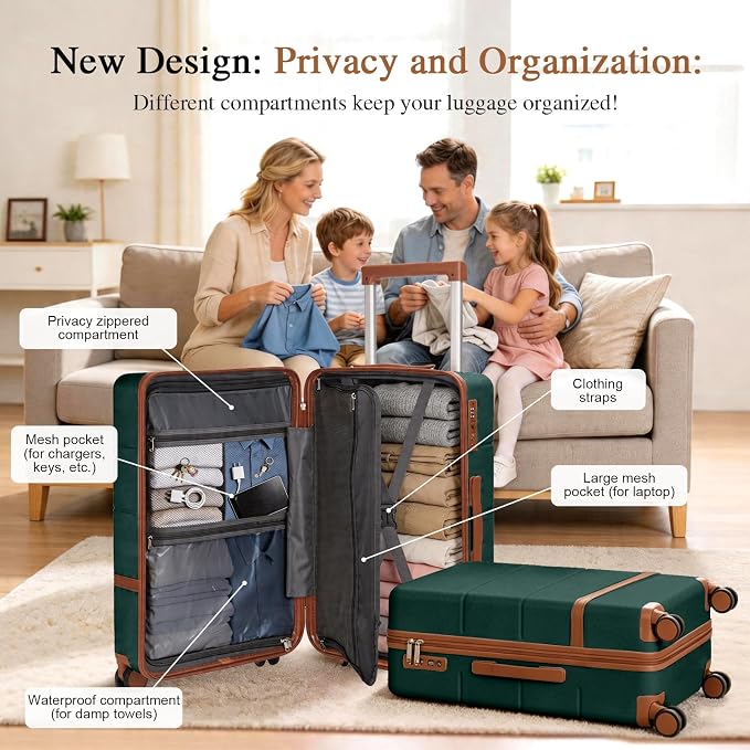 Luggage Sets, 2 Piece Suitcase set with wheels Tsa Lock 20/24 inchi Hardshell Waterproof Travel Suitcases luggage for Women/Men/Family (Dark Green) - Image 2