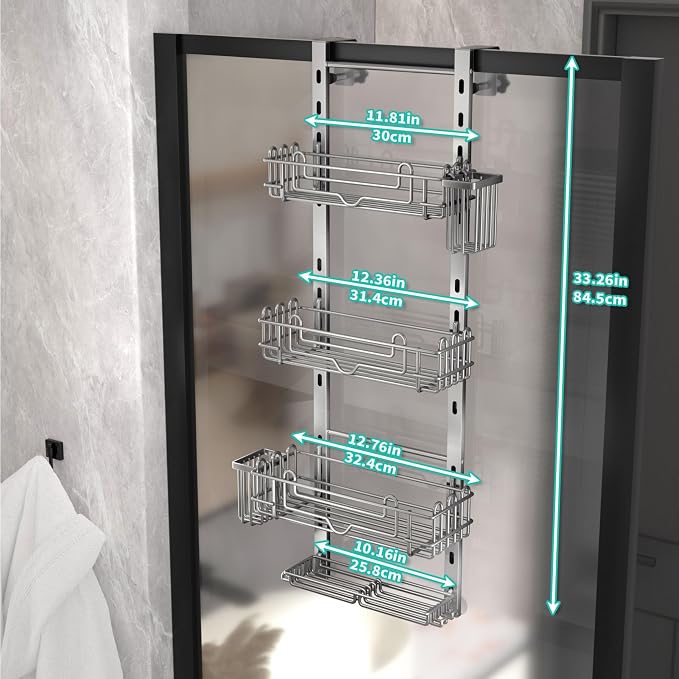 HapiRm Hanging Shower Caddy Organizer - Shower Shelf with 22 Hooks and 2 Toothbrush Holders, No Drilling Adjustable Hanging Bathroom Organizer - Silver - Image 5