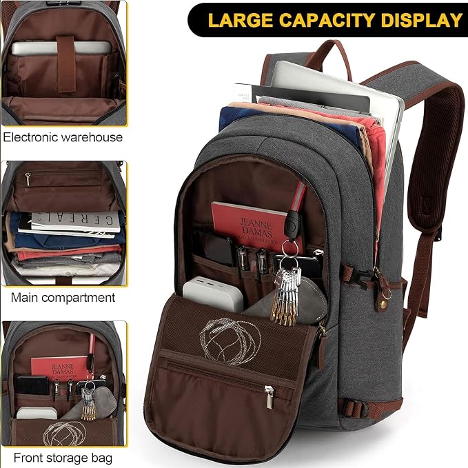 Tzowla Canvas Laptop Backpack-Anti Theft Bag for Men Women,Rucksack Fits 15.6Inch Laptop, Work Travel with Lock - Image 4