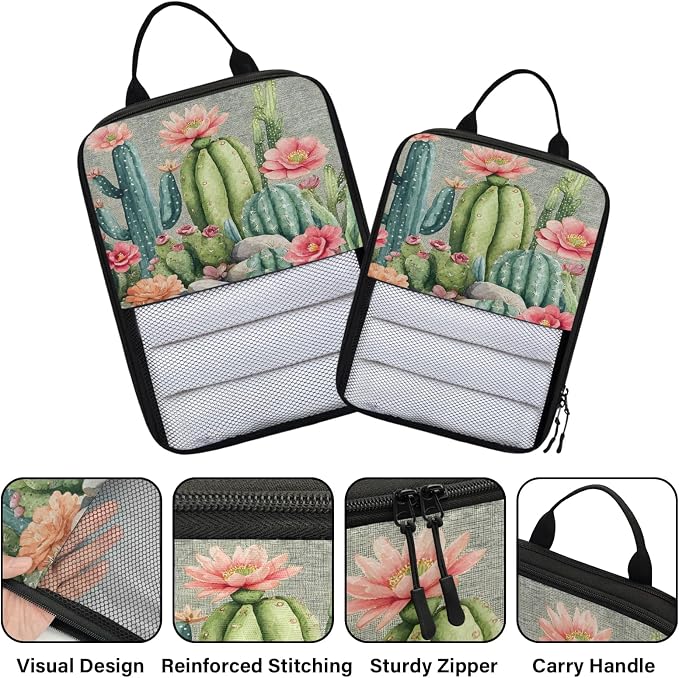Tropical Cactus Succulent Compressible Packing Cubes for Suitcase 6 Set Lightweight Expandable Compression Packing Travel Luggage Organizer - Image 3