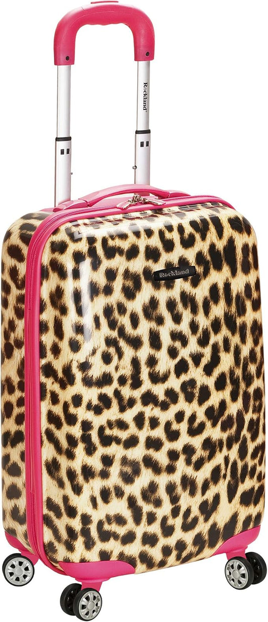Rockland Safari Hardside Spinner Wheel Luggage, Carry-on 20", Pink Leopard by Rockland