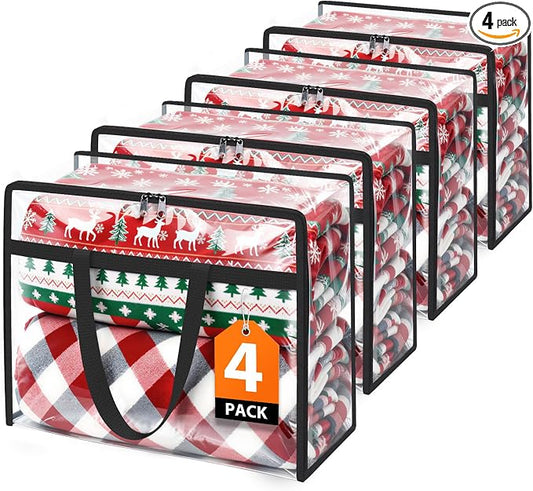 SpaceTrove Clear Clothes Storage Bags, 4 Pack Closet Organizers and Under Bed Storage Containers, Foldable Moving Bags with Zippers for Comforter, Blanket, Bedding, Duvet, PVC Packing Bags 60L by Unknown