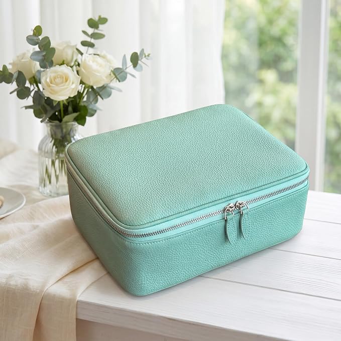 Luxury Genuine Cowhide Leather Cosmetic Organizer Bag – Large Capacity Makeup & Toiletry Travel Case with Compartment, Brush Holder for Women and Men - Image 2
