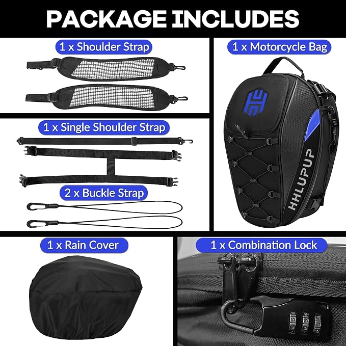 Motorcycle Helmet Bag Dual Use Helmet Backpack and Seat Bag, 38L Waterproof Luggage Bag with Password Lock for Travel and Commuting Blue - Image 7