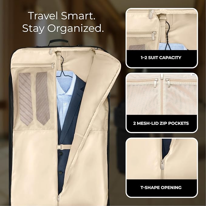 Briggs & Riley Classic Garment Bag for Hanging Clothes - Suit & Dress Travel Bag for Men & Women, Wrinkle Reducing Luggage for Shirts, Tuxedos, & Coats, Smooth Zipper - Baseline Collection, Black - Image 3