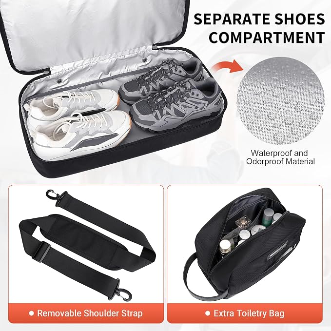WITZMAN Nylon Duffle Bag for Men 55L with Toiletry Bag Sets Overnight Bag | Multi-pockets with Shoe Compartment and Dry-wet Pocket, Carry On, Convertible for Gym, Overnight, Sports, B696 Black - Image 4