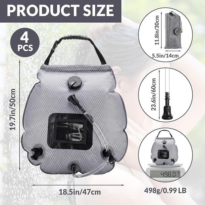 Hortsun 4 Pack Solar Portable Shower Bag 5 Gal/20l Solar Heating Camping Shower Bag with On-Off Switchable Head and Removable Hose for Outdoor Camping Hiking Traveling Beach Swimming - Image 2