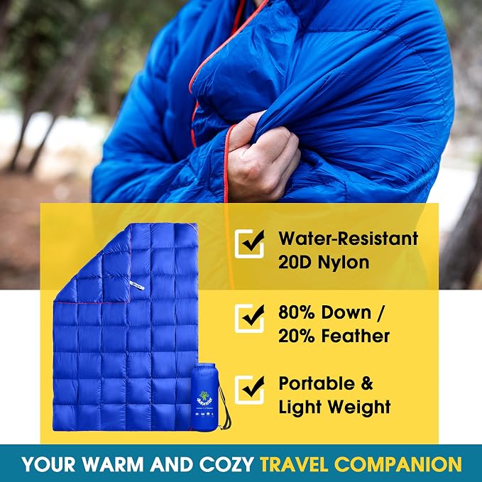 4Monster Down Camping Blanket, 650 Fill Power Ultralight Packable Puffy Blanket, Warm, Waterproof & Windproof Outdoor Quilt for Backpacking, Travel, Stadium, Beach - Image 3