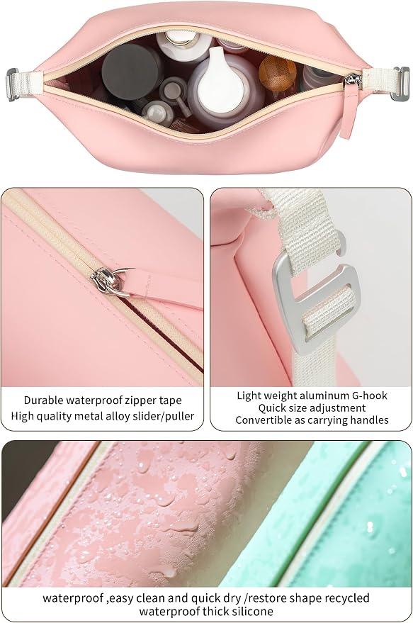 6"x 9.84" 4.5L Large Silicone Toiletry Bag,Waterproof Leakproof Foldable Travel Organizer,Dopp Kit Alternative for Men & Women,Pink - Image 3