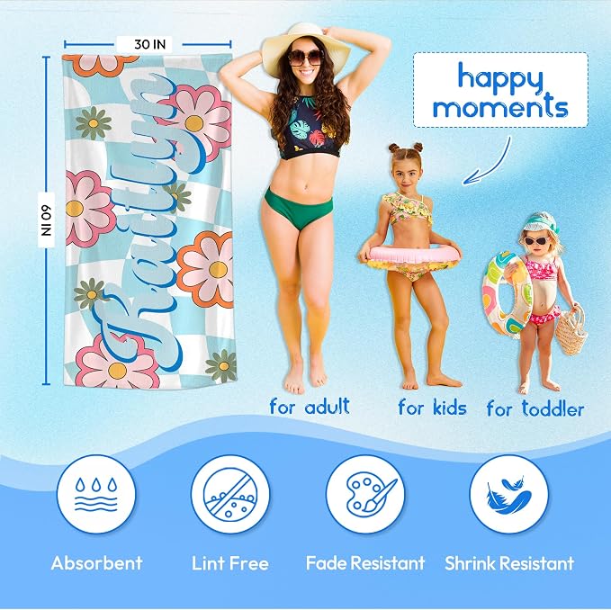JML Personalized Beach Towel with Name, Custom Flower Beach Towel, Customized Microfiber Pool Towel, Quick Dry & Absorbent Swim Towel for Adult,Anniversary, Birthday, Summer Holiday,Vacation - Image 3