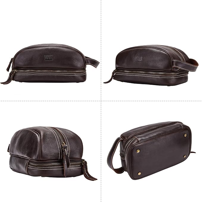Travel Toiletry Organizer Dopp Kit Water-resistant Genuine Leather Shaving Bag for Toiletries Accessories For Men Women (Dark Brown) - Image 3