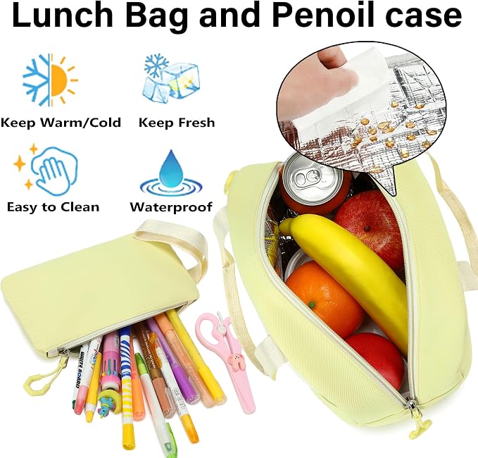 School Backpack for Girls, 3PCS Laptop Backpack 15.6 Inch with Lunch Box Pencil Pouch Set for Kids Teens Elementary Middle High School College Bookbag Student Casual Travel Daypack,Yellow Beige - Image 4