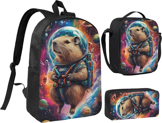 Animal Kid Backpack Set with Lunch Bag & Pencil Case Large Capacity School Bag 17 Inch Bookbag for Boy Girl by thmnj