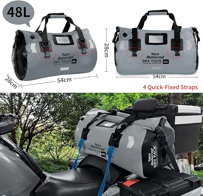 Waterproof Duffel Bag for Men/Women, Roll-top Dry Backpack Duffel Bag with Quick-fixed Straps, Motorcycle Tail Saddle Bag for Motorcycling, Rafting, Boating, Kayaking, Travel, 48L-Grey - Image 4
