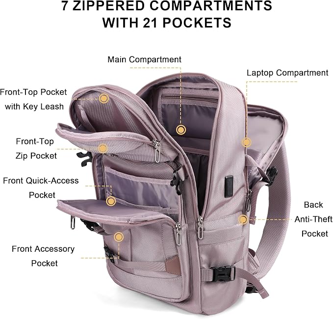 PIJUSHI Casual Travel Backpack for Women with 16" Padded Laptop Compartment | Carry On Luggage with USB Charging Port, 1680D Water-Resistant Nylon, Airline Approved, For Daily, Hiking - Image 5