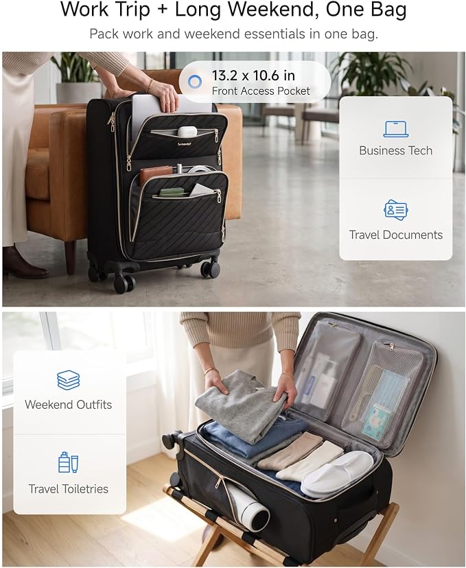 LUGGEX Carry On Luggage with Wheels, UDK Expandable Lightweight Rolling Suitcase, Soft Sided Carry On Suitcase for Weekend Trip (UX-Core, Black, 21 Inch) - Image 2