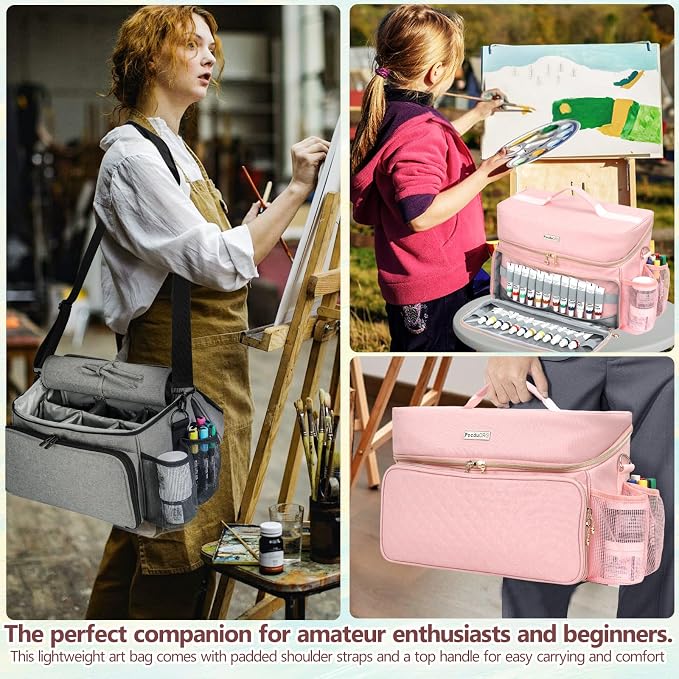 Acrylic Paint and Brush Set Organizer Bag - Carrying Case Compatible with Apple Barrel, Shuttle Art, Caliart Art Supplies - Includes Detachable Paint Brush Holder - for Home/Travel/Outdoor (Pro Pink) - Image 7