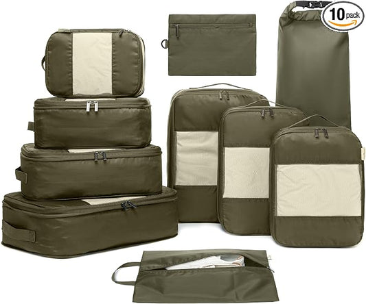 10-Pack Large Compression Packing Cubes for Travel - Lightweight Compression Packing Cube Set, Water-Resistant Luggage Organizer Bags & Suitcase Organizers, Travel Cubes for Carry-On, Checked Luggage by NookTheory
