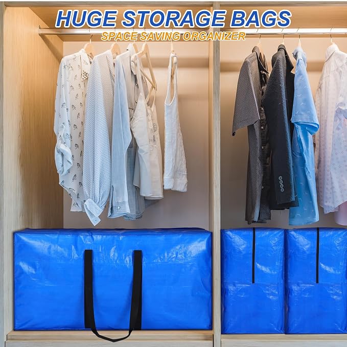 Windyun 4 Pack 57 Gallon Extra Large Moving Bags XXL Heavy Duty Storage Bag with Strong Zipper Handle Jumbo Big Tote Box Foldable for College Dorm Travel Clothes Duffle Blanket Pillow(Blue) - Image 6