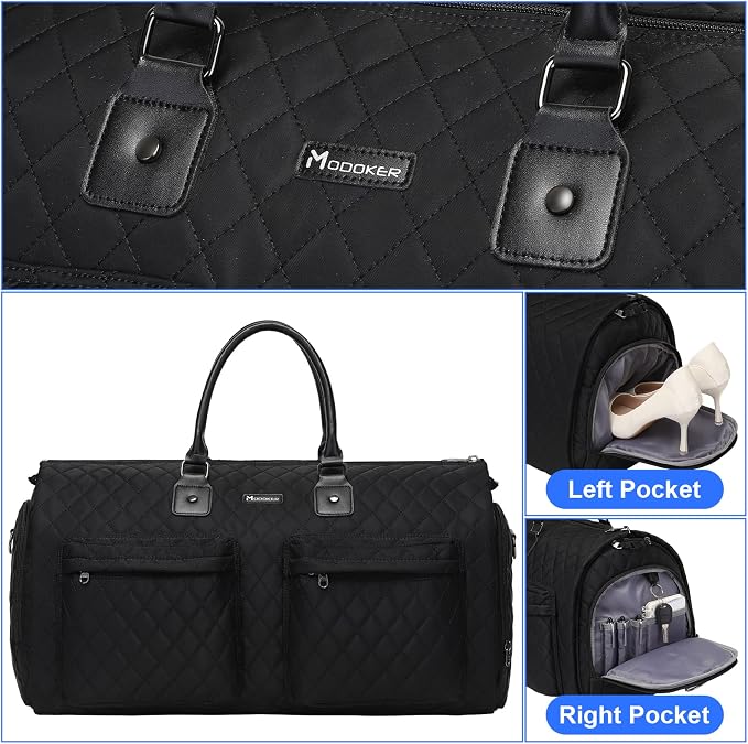 Womens Convertible Garment Bags for Travel, Modoker Waterproof Carry On Garment Bag Garment Duffel Bag - 2 in 1 Hanging Suitcase Suit Travel Luggage Bag, Black - Image 4