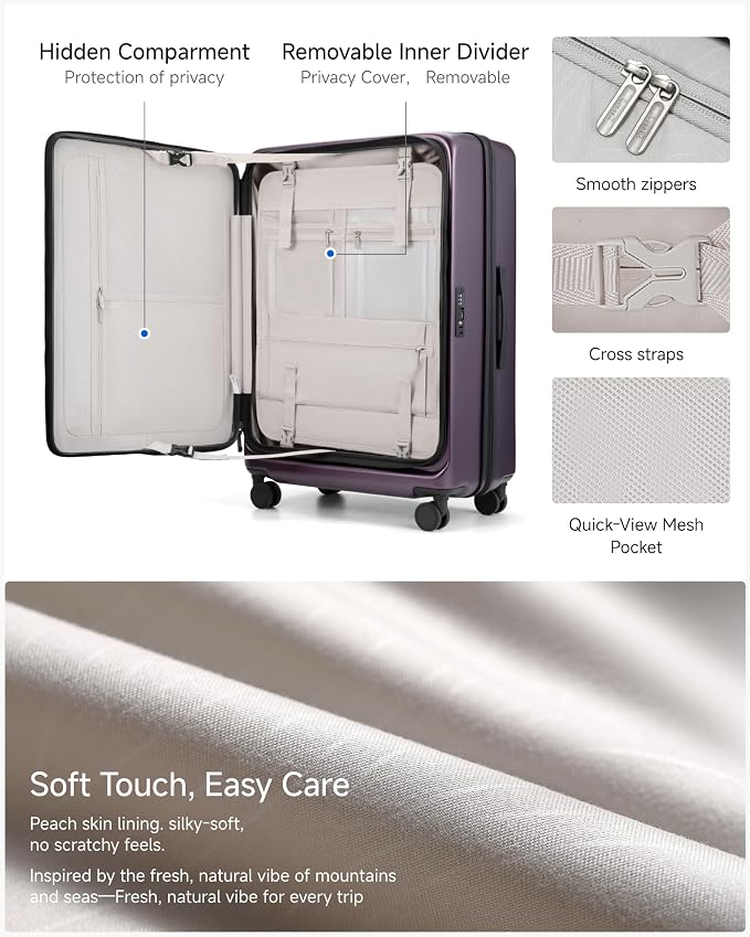 LUGGEX Checked Suitcase with Spinner Wheels, FLO5 Top Opening Expandable Polycarbonate Hard Shell Suitcase with TSA Approved Lock (FX-Core, Purple, 28 Inch) - Image 8