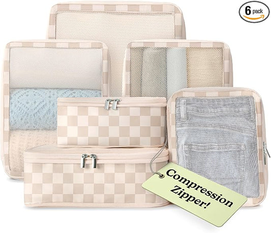 Vandel Space-Saving Compression Packing Cubes for Women, Men, 6-Pack Compressible Carry On Suit Case Organizer Luggage Packing Cubes for Travel Compression Organizer Bags for Luggage, Suitcase Cube by VANDEL