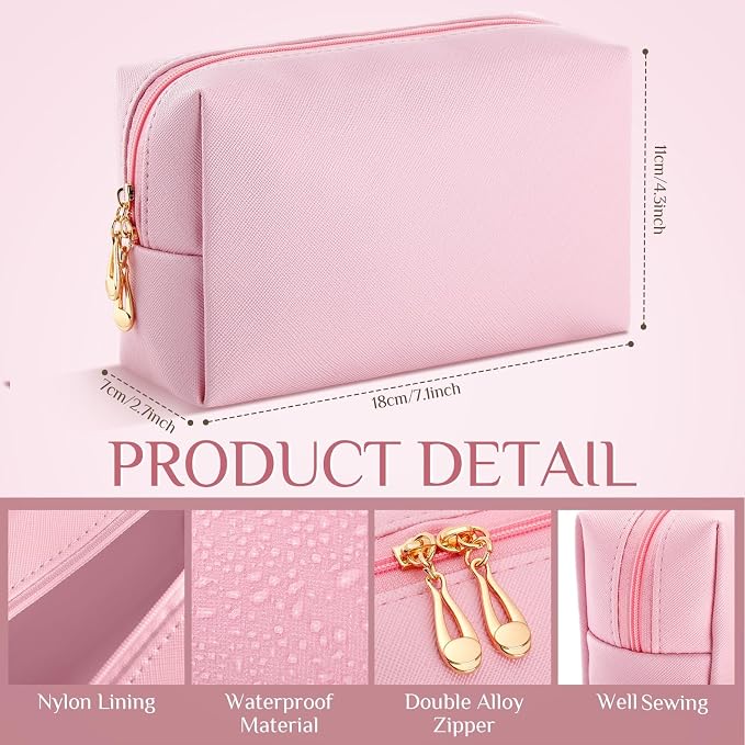 100 Pack Aesthetic Makeup Bags Bulk PU Leather Cosmetic Pouches Waterproof Toiletry Bags Makeup Pouches Bulk for Teen Girls Women Party Gift Travel Storage Back to Teacher Gift (Pink White) - Image 2