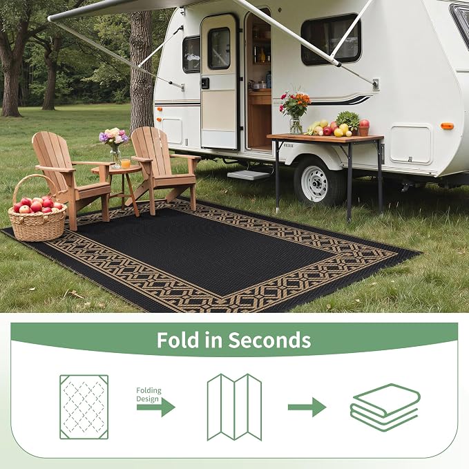 GENIMO Outdoor Rug, Waterproof Plastic Rugs for Patio, 6'x9' Blcak Brown | Outside Larger Modern Carpet Mat for Porch Decor, Deck, Balcony, Camping, RV, Backyard, Picnic, Beach, Reversible - Image 8