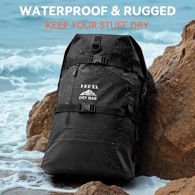 HEETA Dry Bags Waterproof Backpack 40L for Men & Women, Roll Top Heavy Duty Cushioned Hiking Backpack for Kayaking Boating Paddle Boarding Fishing Travel Camping Beach Vacation Cruise Ship Essentials - Image 2
