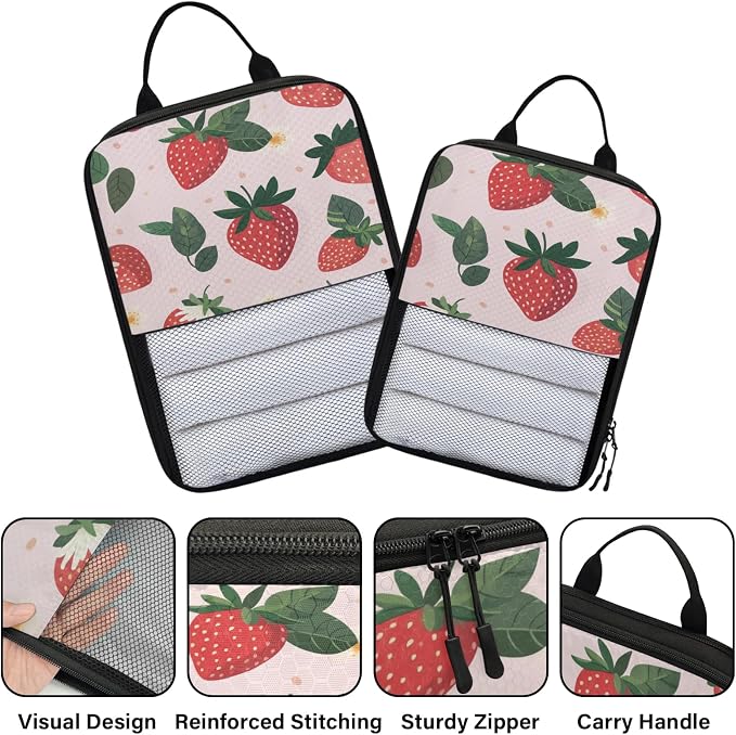 Strawberry Floral 6 Set Compression Packing Cubes for Travel Luggage Carry On Suitcase Compressible Expandable Packing Cubes Organizers Bag - Image 3