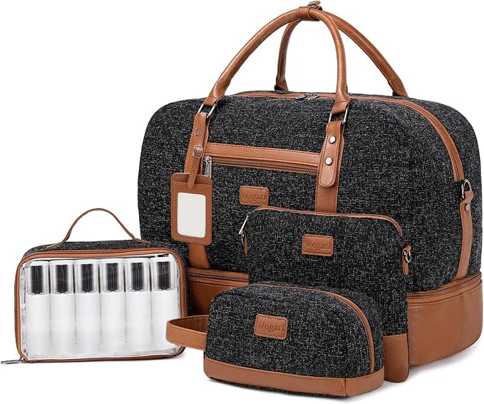 Wogarl 4PCS Weekender Bags for Women Large Overnight Weekend Travel Duffel Carry on Shoulder with Shoe Compartment Canvas Toiletry Bag for Travel Business Gym by Wogarl