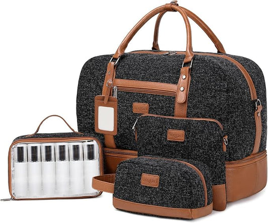 Wogarl 4PCS Weekender Bags for Women Large Overnight Weekend Travel Duffel Carry on Shoulder with Shoe Compartment Canvas Toiletry Bag for Travel Business Gym by Wogarl
