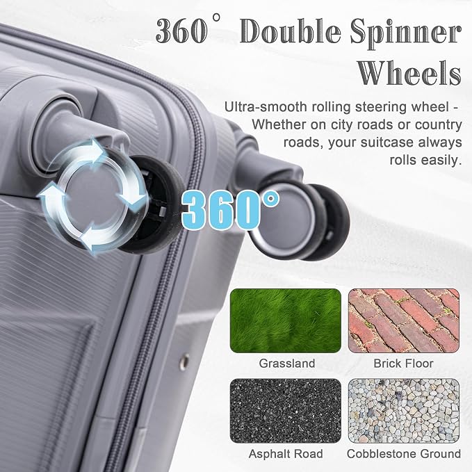 Hardside Luggage Sets, Lightweight Stripes Suitcase with Spinner Wheels, Gray-PP - Image 4