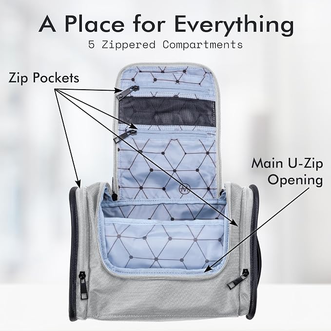 The Dopp’r Ganger, Hanging Toiletry Bag with Multi Compartment Storage, Large Travel Grooming Organizer with Hook, Made from Sturdy Ballistic Nylon, HNG-833-SLV, Silver - Image 4