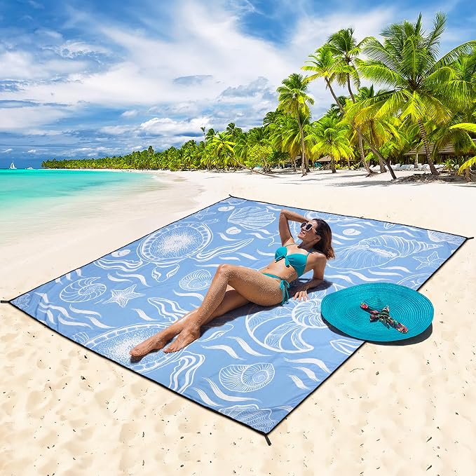 WIWIGO Beach Blanket Waterproof Sandproof Beach Mat 79" X 83"/10'x9'for 2-8 Adults Quick Drying Outdoor Picnic Mat Beach Accessories for Travel, Camping, Hiking - Image 5