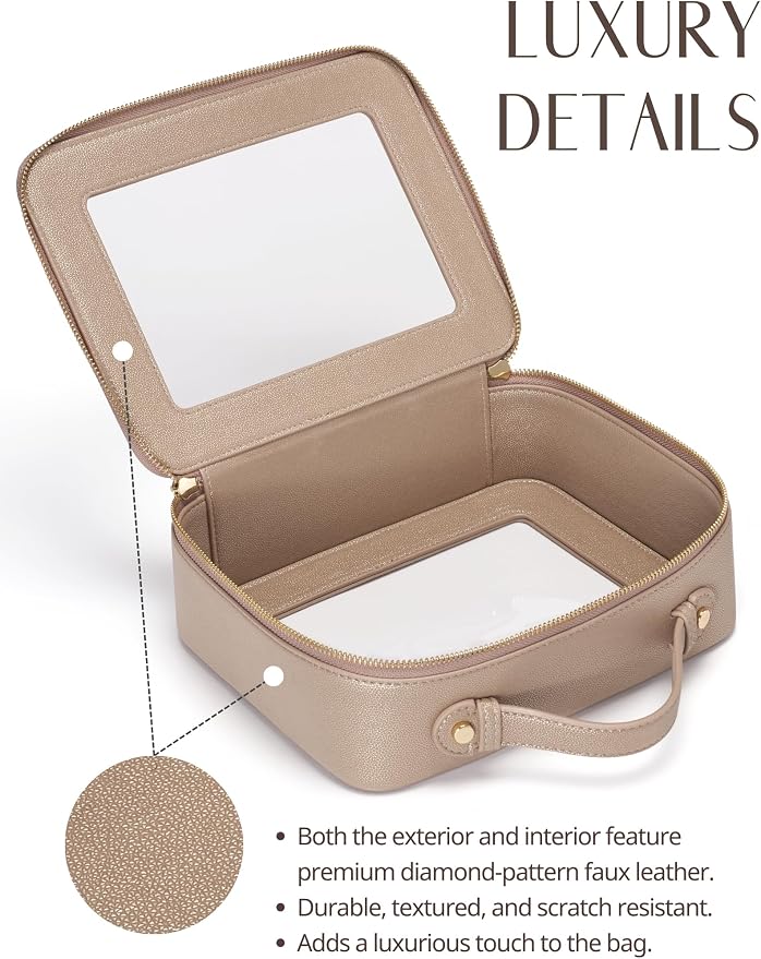 Popvibe Clear Makeup Bag Travel Cosmetic Case Transparent Toiletry Bag with Zipper, Portable Make Up Organizer Traveling Compact Car Bag for Essentials, Gold, Large - Image 5