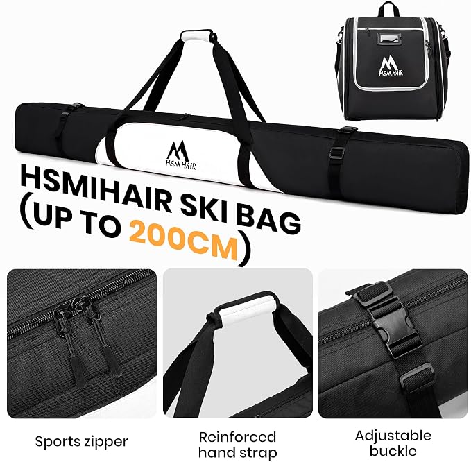 Hsmihair Ski Bag and Ski Boot Bag Combo-Padding Skis Bag for Air Travel,Water Proof Ski Boot Bag Fits for Skis Up to 200 CM and Boots Up To Size US13,Adults Ski Travel Bag - Image 4