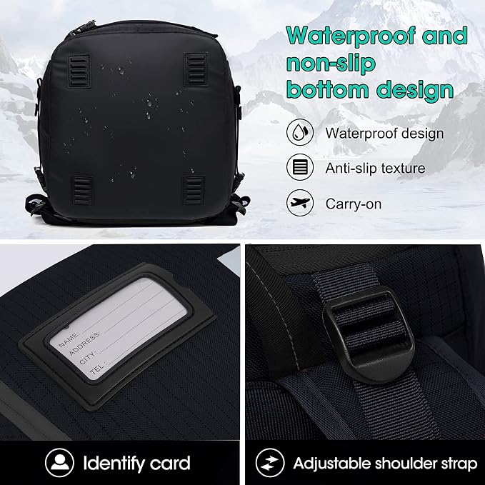 Ski Boot Bag, 55L/70L Waterproof Ski and Snowboard Boots Travel Backpack for Skis, Snowboard, Ski Helmet, Goggles, Gloves & Accessories - Image 5