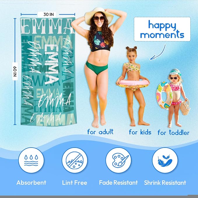 JML Personalized Beach Towel with Name, Custom Beach Towel with Name, Customized Microfiber Pool Towel, Quick Dry & Absorbent Swim Towel for Adult,Anniversary, Birthday, Summer Holiday,Vacation - Image 3