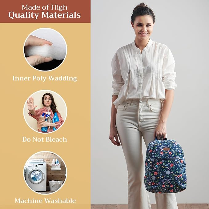 Maison d' Hermine Backpack for Women Men Cotton Shoulder Multipurpose Rucksack with Small Pouch Lightweight Multi Pocket Bag for Travel Work Beach Perfect for Spring Summer (Just Floral - Blue) - Image 3
