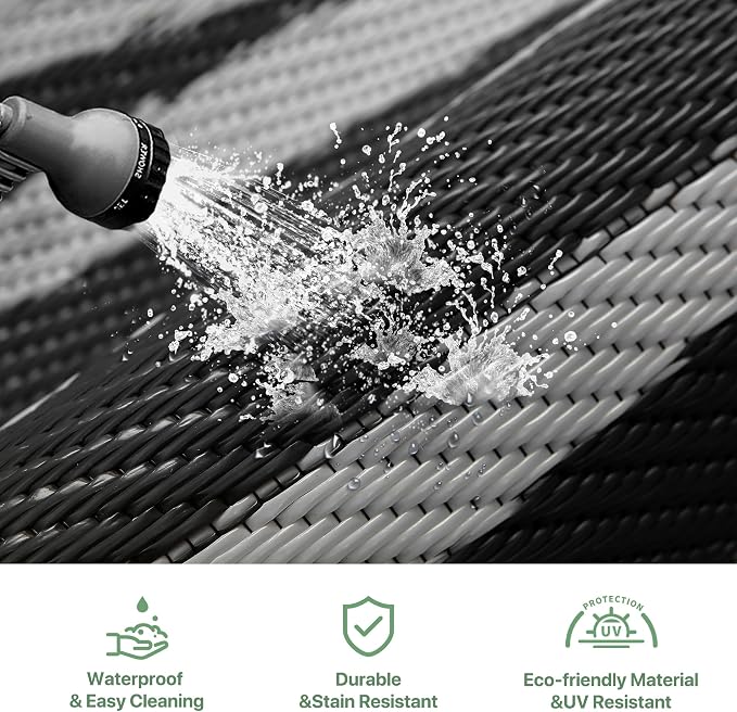 GENIMO Outdoor Rug, Waterproof Plastic Rugs for Patio, 5'x8' Black Grey | Outside Larger Modern Carpet Mat for Porch Decor, Deck, Balcony, Camping, RV, Backyard, Picnic, Beach, Reversible - Image 5