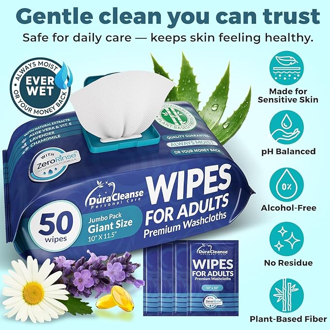 XL Body Wash Wipes for Adults No Rinse Bathing & Elderly Incontinence (4pk) - 200 Ct. + 16 Travel Bath Wipes, 10" x 11.5" Disposable Washcloths for Adult Surgery Recovery & Elder Care