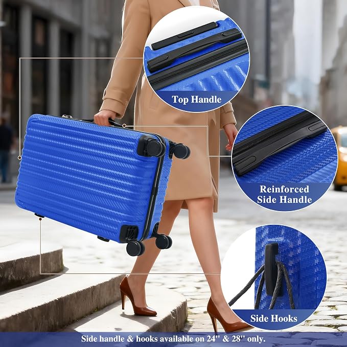 Royal Blue 6 Piece Luggage Set Hard Shell - Lightweight Checked Suitcases with Spinner Wheels and Cosmetic Cases for Family Travel, Durable Carry On Luggage Sets with Lock for Women and Men - Image 4