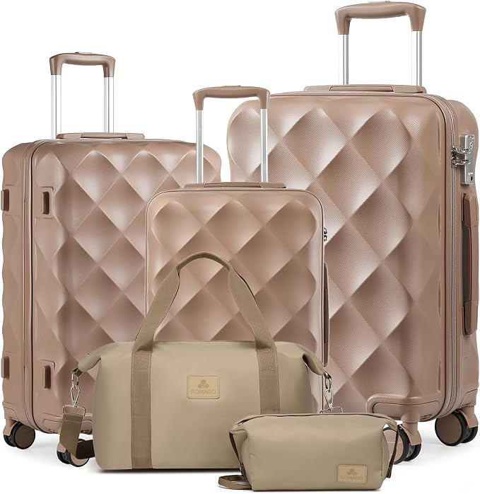Somago Luggage Set of 3 Piece Suitcase Set Carry On Luggage with YKK Zipper TSA Lock ABS Hardside Luggage Spinner Wheels, Khaki by SOMAGO