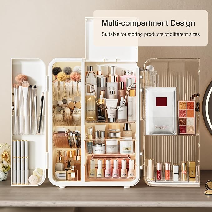UAK Makeup Organizer with Drawers for Vanity, Cosmetic Display Case with Brush Holders, Storage for Skincare Countertop Bathroom (White) - Image 4