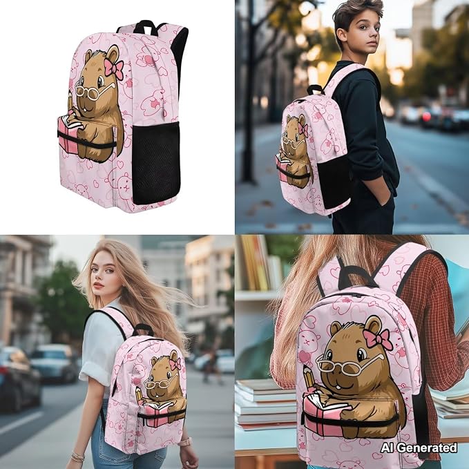 Learning Capybara School Bags for Girls 10-12 7-10 Cute Girls Backpack and Lunch Box Set of 4 Backpack for Elementary Middle School Lightweight 17 Inch Bookbag Daypack - Image 4