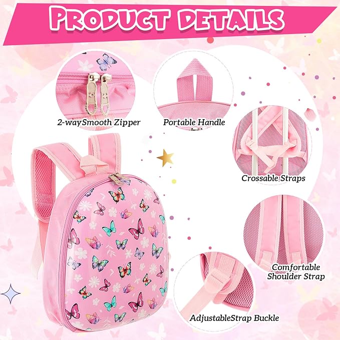 Sanwuta 4 Pcs Kids Luggage Set Back to School Gifts for Girls Boys Carry On Rolling Suitcase Backpack Neck Pillow Travel Set(17 Inch,Butterfly Style,Rose Pink) - Image 5