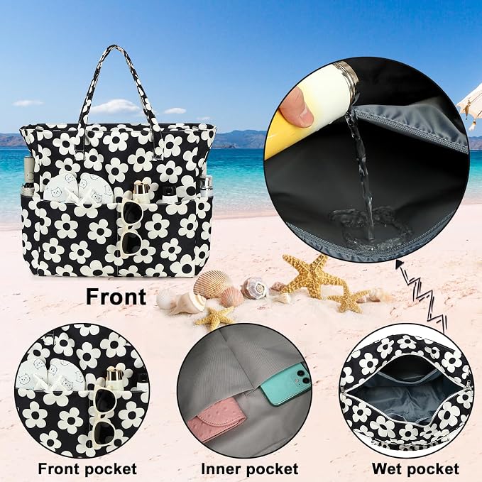 Bluboon Waterproof Beach Tote Pool Bags for Women Ladies Extra Large Carry On Bag With Wet Compartment for Weekender Travel - Image 7